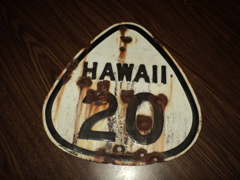 metal hawaii sign with holes, 16x16...
