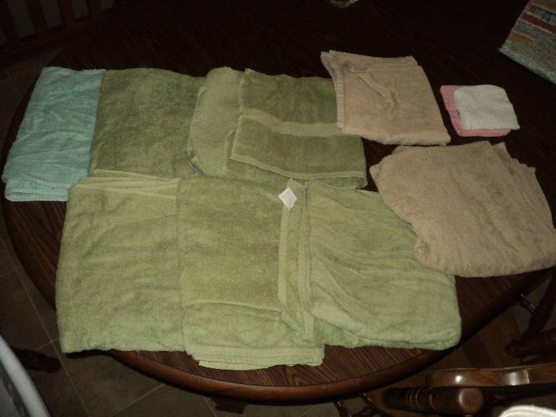 tote of mics. towels, used...