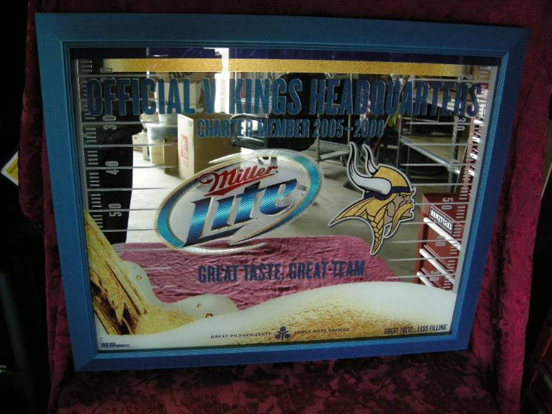 lot 37 image: Miller Lite - Vikings Mirrored Sign