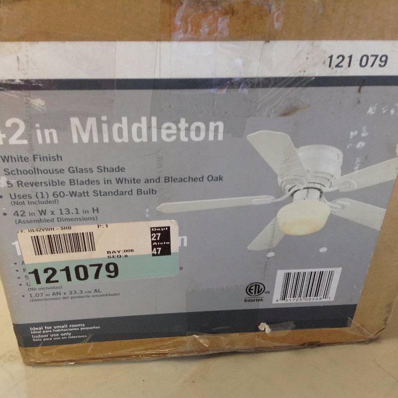lot 4 image: Middleton 42 in. White Ceiling Fan never used