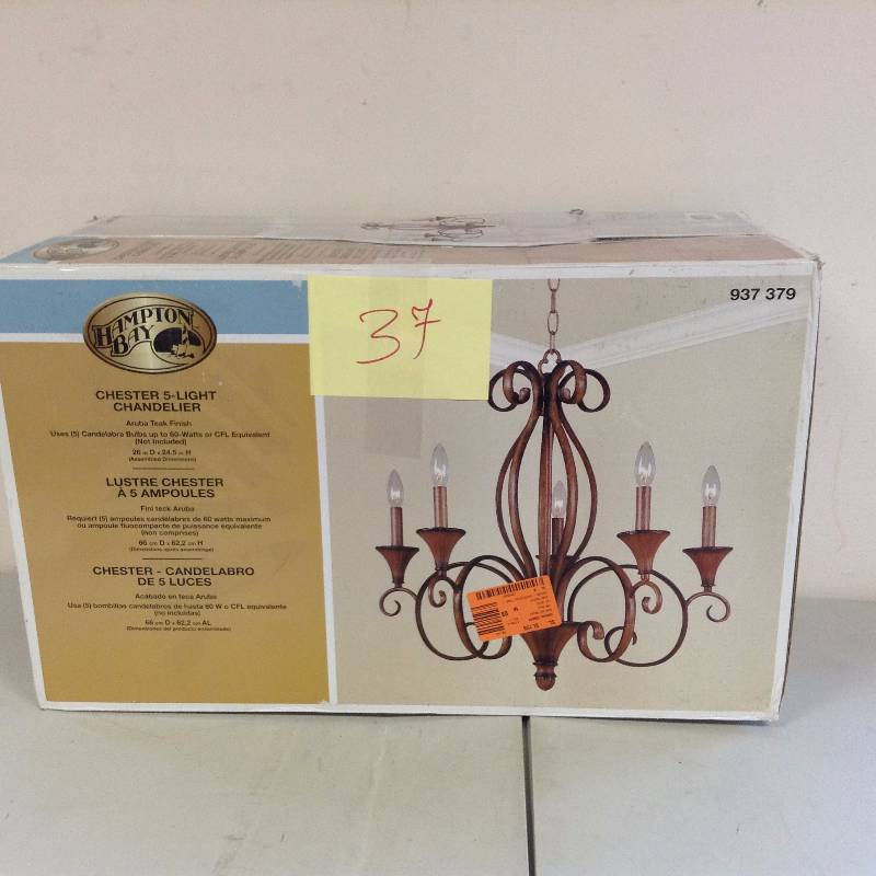 lot 37 image: Hampton Bay Chester  5 Light Chandelier never used