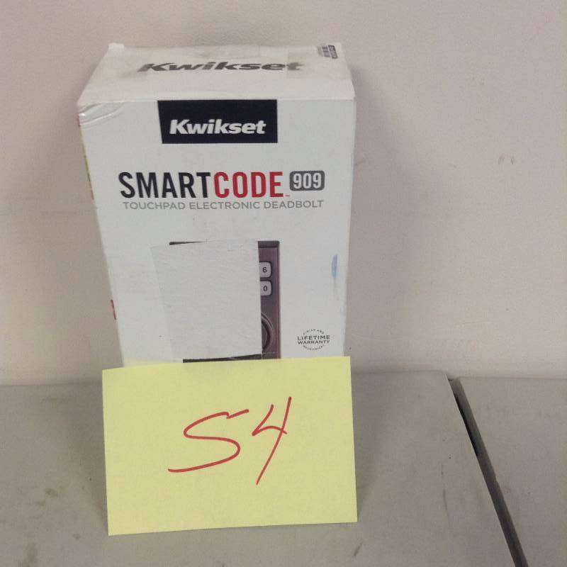 lot 54 image: Kwikset SmartCode 909 Contemporary Single Cylinder Venetian Bronze Electronic Deadbolt Featuring SmartKey never used
