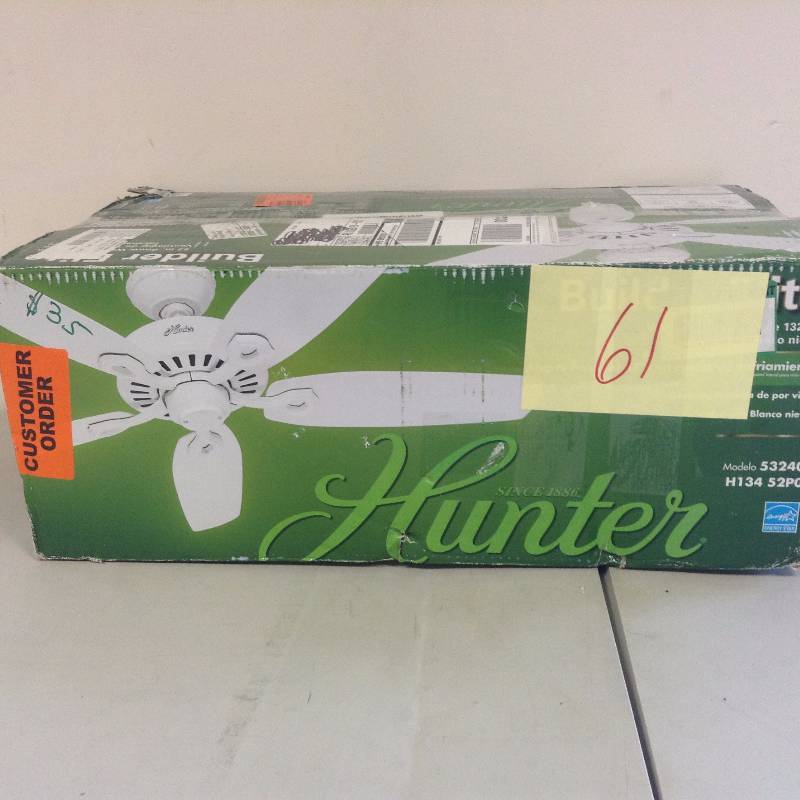 lot 61 image: Hunter Builder Elite 52-in Snow White Downrod or Close Mount Indoor Ceiling Fan never used