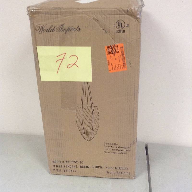 lot 72 image: World Imports Crystal Elegance 3 Light Pendant in Natural Iron Finish new