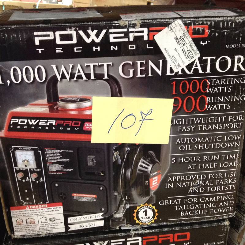 lot 107 image: PowerPro 56101, 900 Running Watts1000 Starting Watts, Gas Powered Portable Generator never used