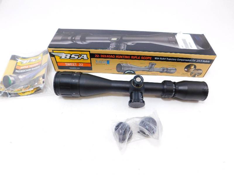lot 79 image: BSA Optics 22-39x40 Hunting Rifle Scope for w Bullet Trajectory Compensation for .22LR