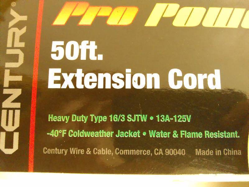 50 Ft. Extension Cord, Century Pro-Power