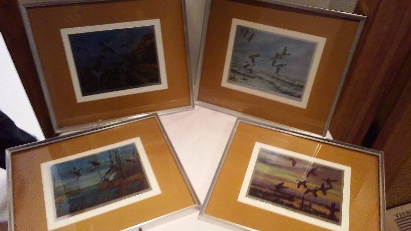 Framed Foil Water Fowl Pictures (Set of 4)