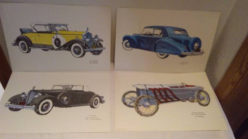 Automotive History Prints (4) 13 x 9 inches