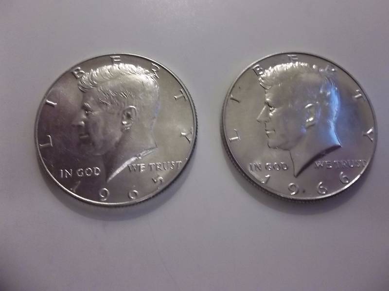 1965, 1966 JFK Half Dollars 40% Silver Unc