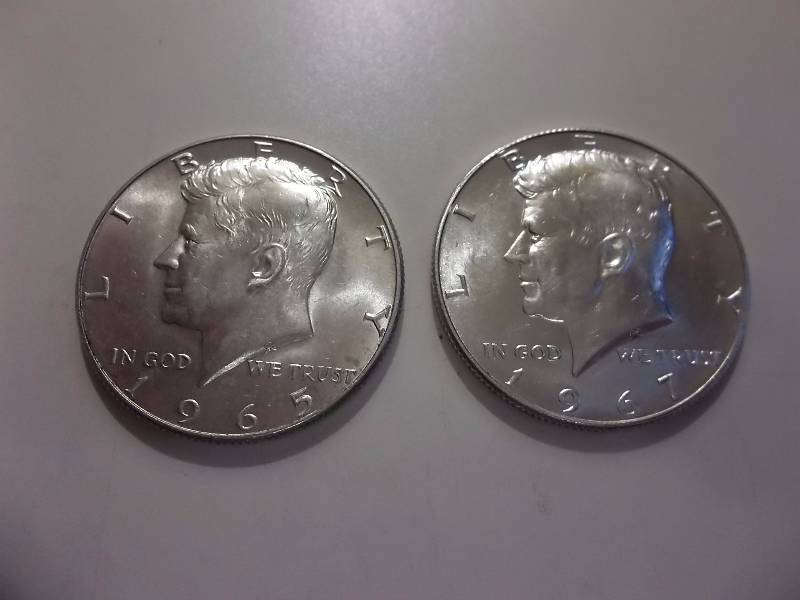 1965, 1967 JFK Half Dollars 40% Silver Unc