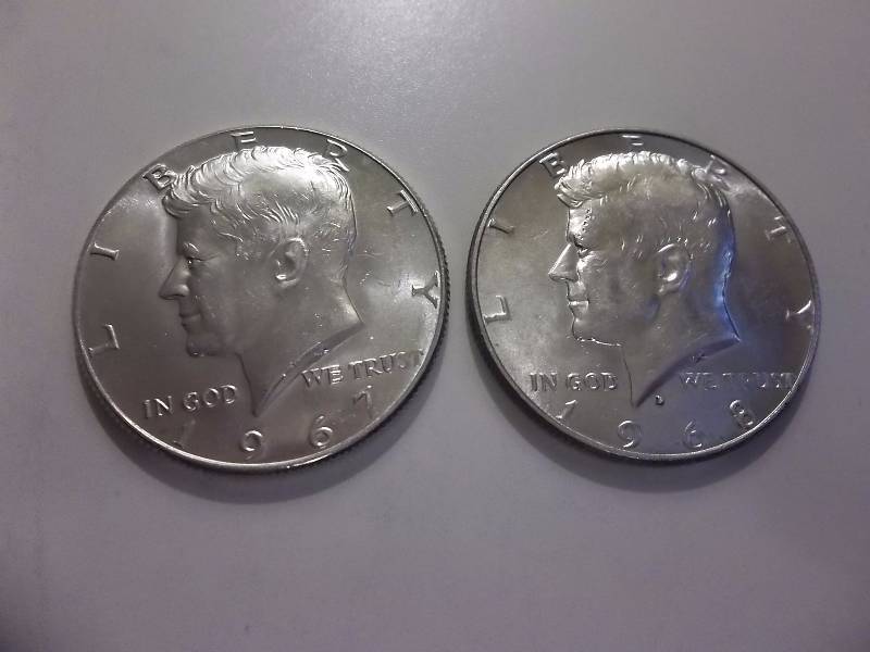 1967, 1968 JFK Half Dollars 40% Silver Unc