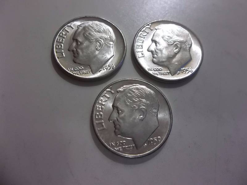1956, 1956, 1959 D Roosevelt Dimes Unc MS
