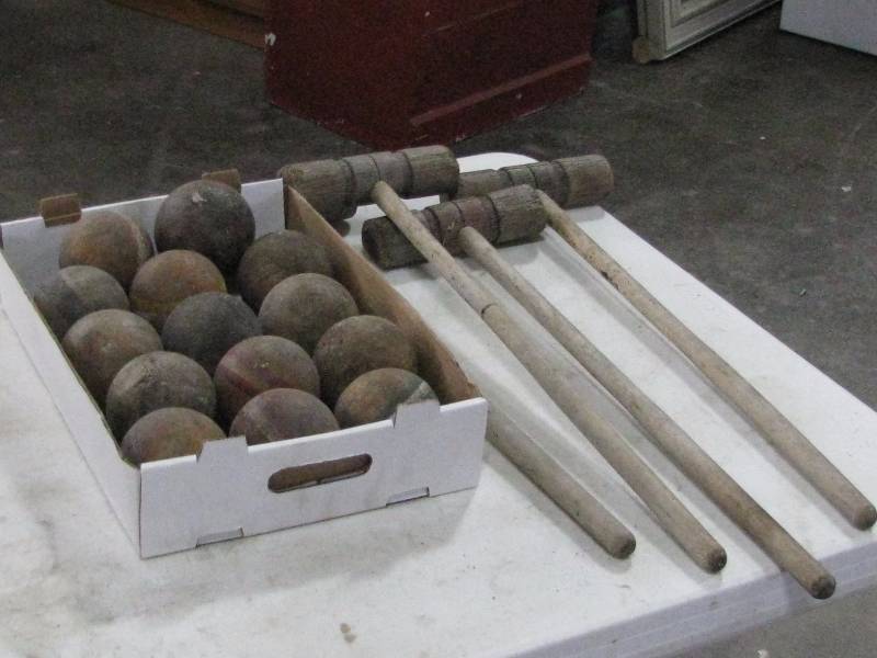 lot 59 image: Vintage Croquet Balls and Mallets