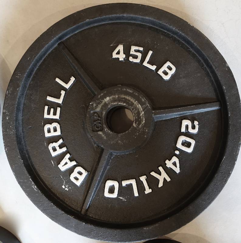 lot 3 image: Complete Set of Black Cast Iron Olympic Weight Plates (245 lbs. total)