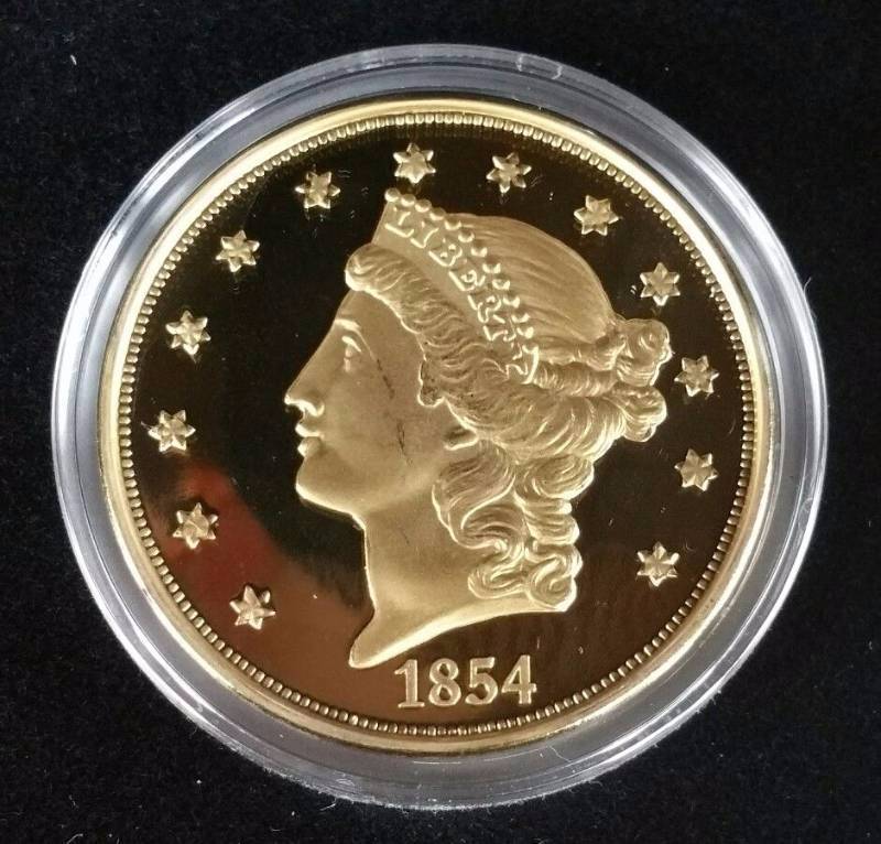 lot 111 image: 1854-S Gold $20 Double Eagle Proof 150th Anniversary Tribute w COA & Box