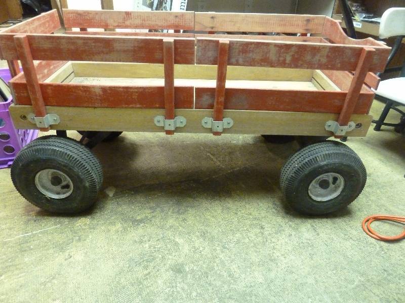 lot 349 image: Vintage Radio Flyer Wood Wagon with Pnumatic Tires
