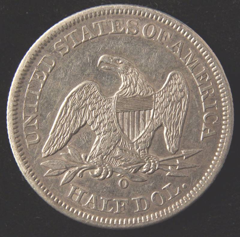 1855-O SEATED LIBERTY SILVER HALF DOLLAR AU