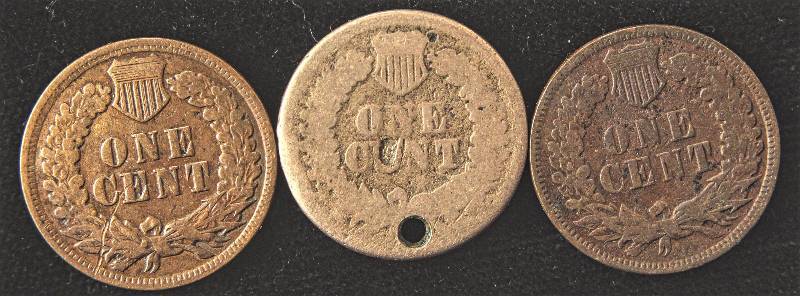 GROUP OF 3 INDIAN HEAD CENTS 1863(HOLED), 1901 & 1902