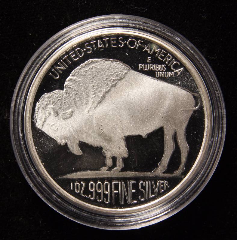 1 TROY OZ. .999 FINE SILVER INDIAN BUFFALO IN AIRTITE HOLDER