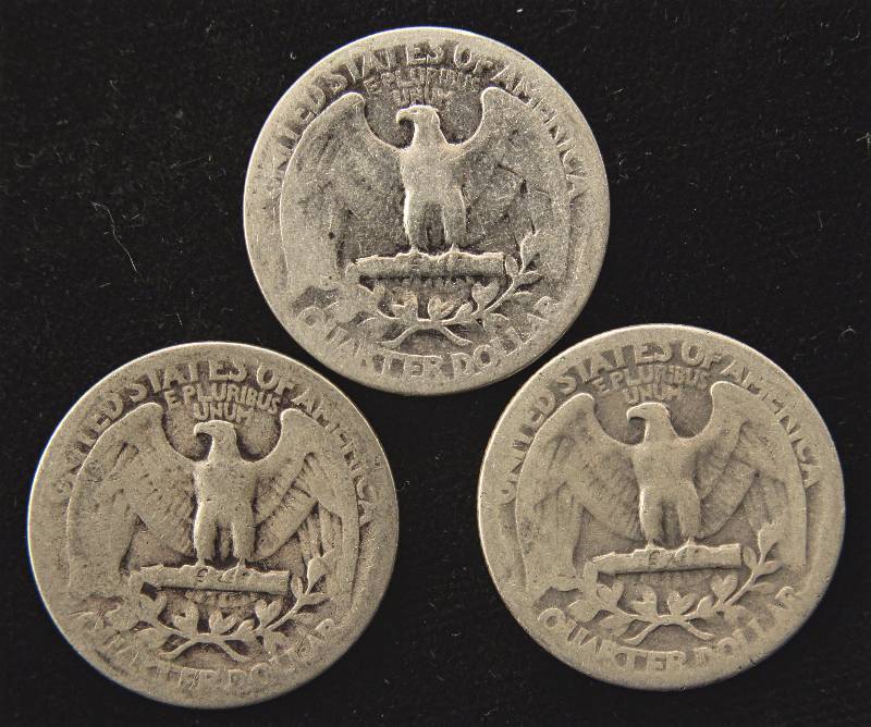 GROUP OF 3 WASHINGTON SILVER QUARTERS 1936, 1937, & 1938