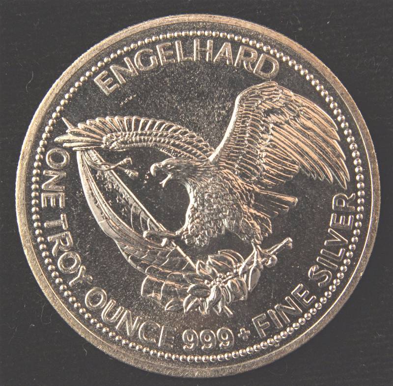 1 TROY OZ. .999 FINE SILVER ROUND 1984 ENGELHARD THE AMERICAN PROSPECTOR