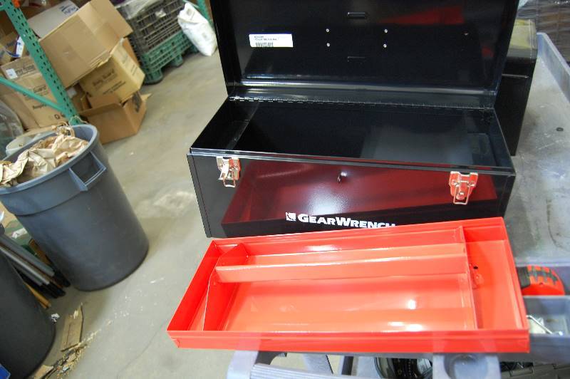 lot 27 image: 19 x 10 GEARWRENCH Black Steel Tote Box with Tote Tray