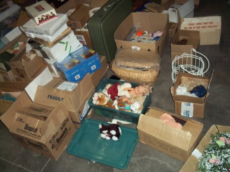 Assorted Craft and Dcor lot with Yarn assortment with rug knitter and Cloth Calendars
