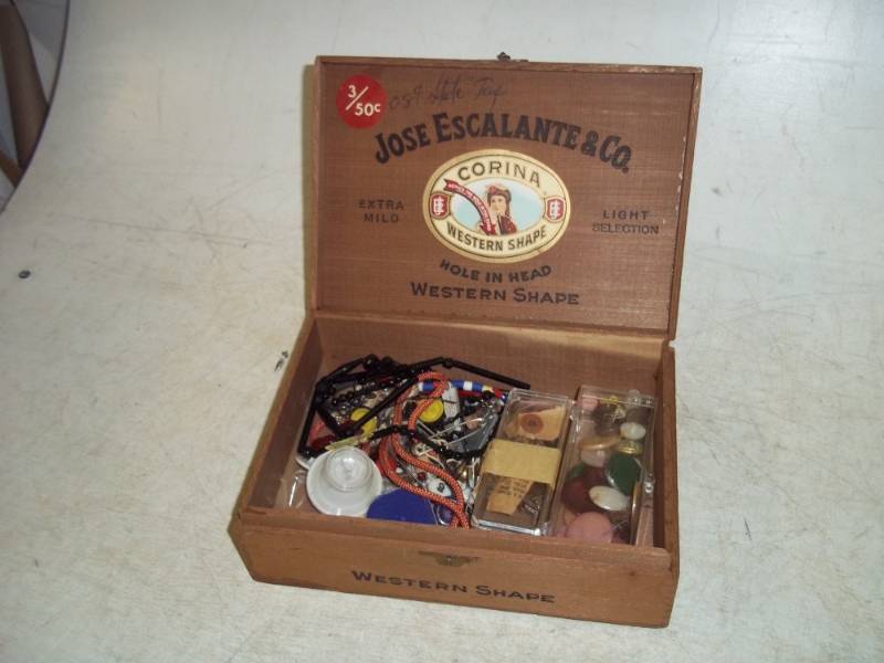 Vintage Wood Box with Buttons