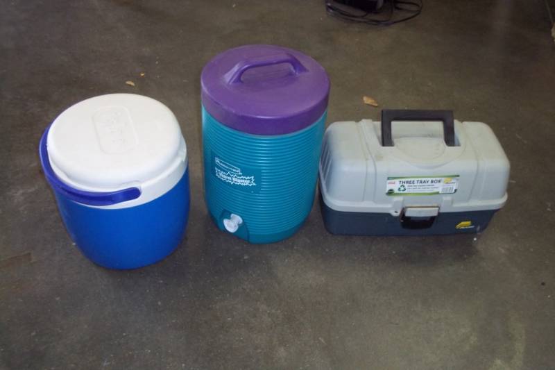 2 Igloo coolers and tackle box