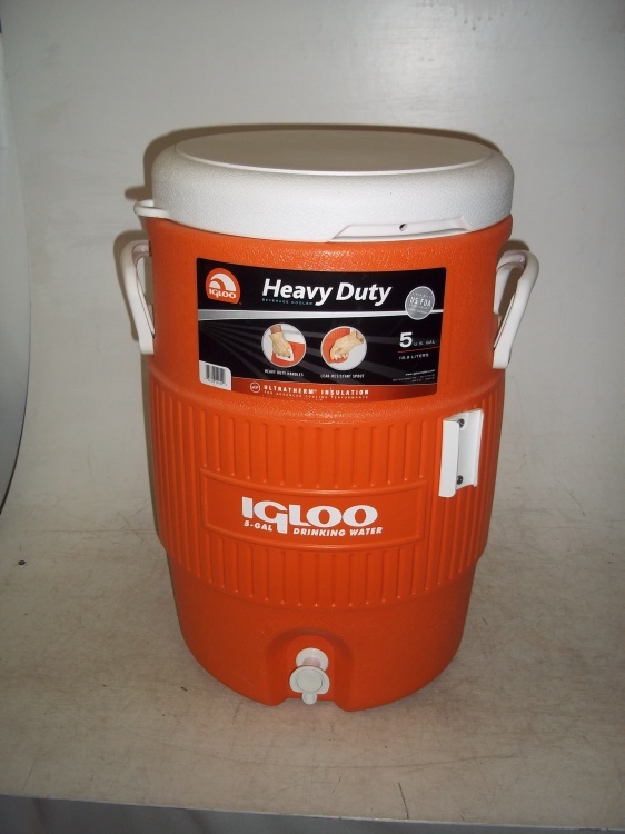 Orange 5 gallon Igloo cooler