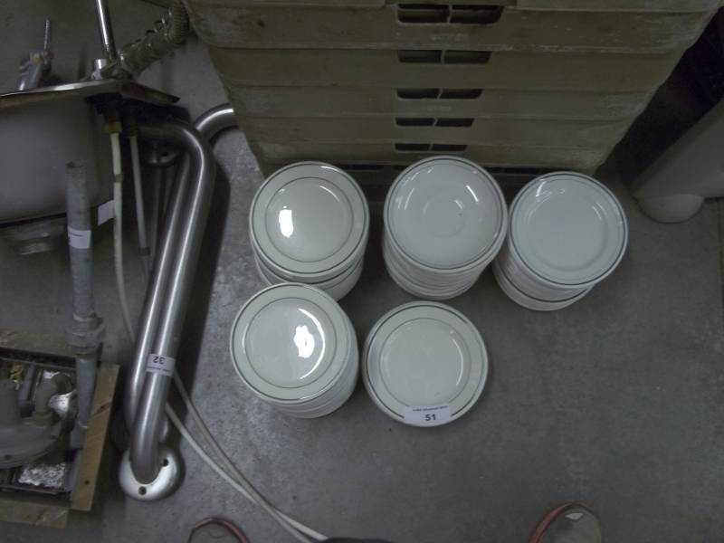 lot 51 image: 82 Salad plates White with green trim and tea saucers plates