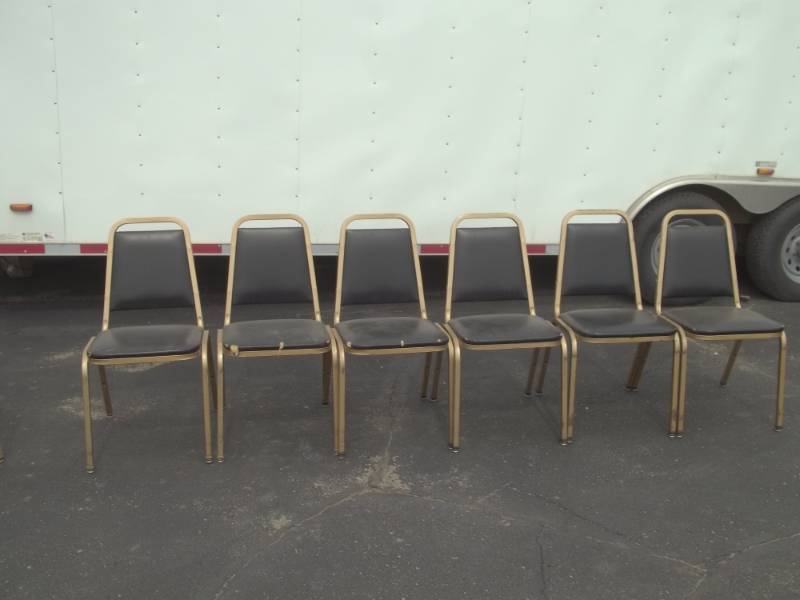 lot 14 image: 6 Chairs Black seat gold legs