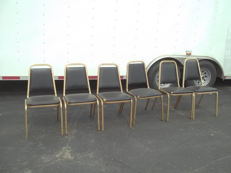 lot 15 image: 6 Chairs Black seat gold legs