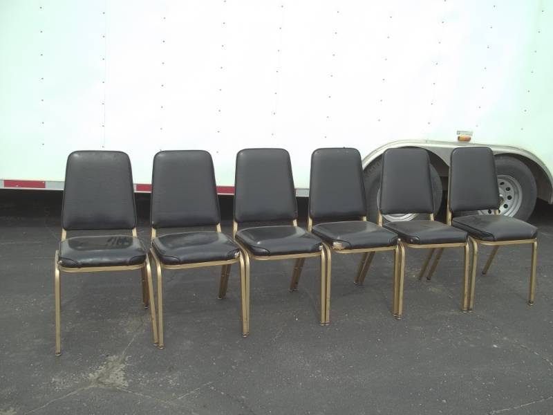 lot 16 image: 6 Chairs Black seat gold legs