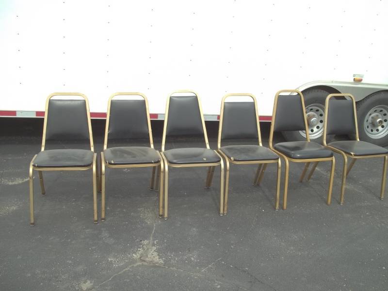 lot 17 image: 6 Chairs Black seat gold legs