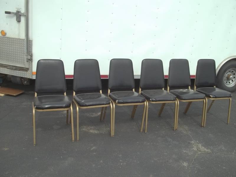 lot 18 image: 6 Chairs Black seat gold legs