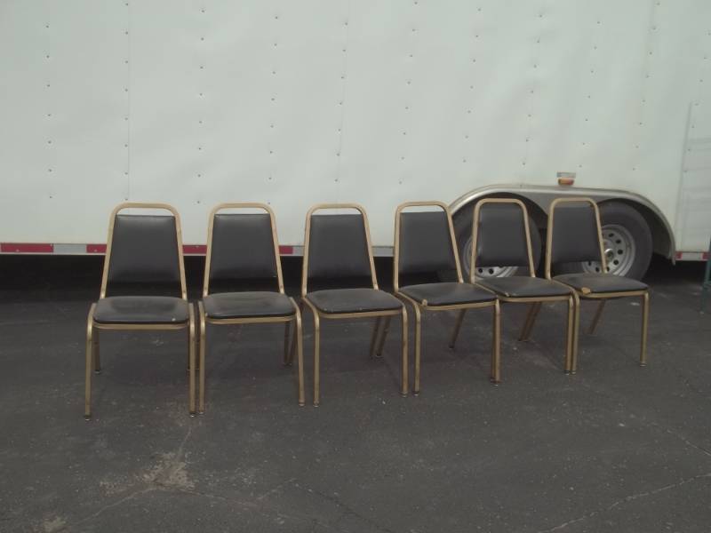 lot 19 image: 6 Chairs Black seat gold legs