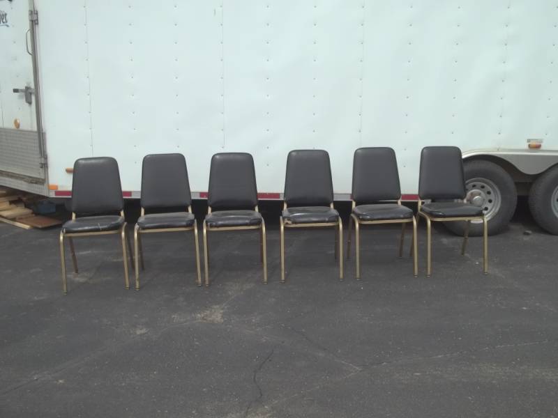 lot 22 image: 6 Chairs Black seat gold legs