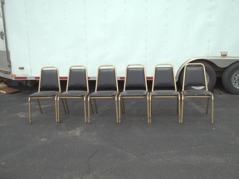 lot 24 image: 6 Chairs Black seat gold legs