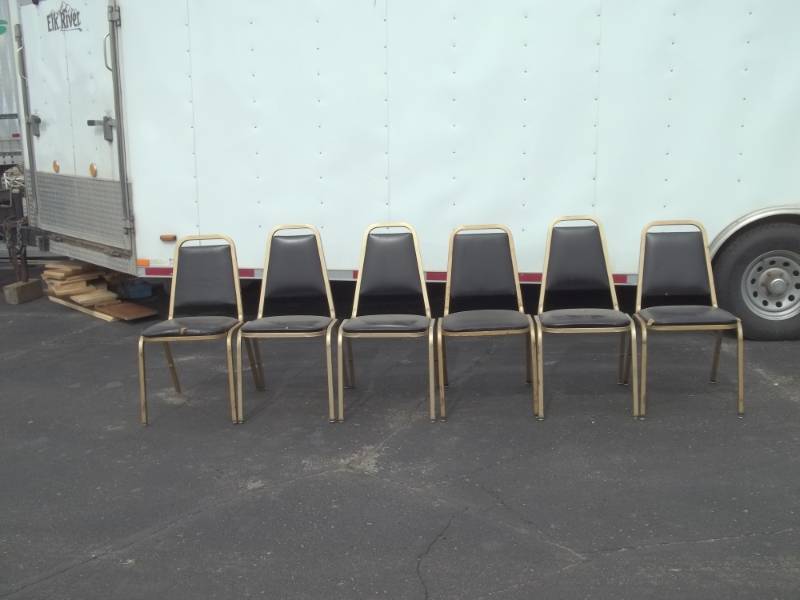 lot 25 image: 6 Chairs Black seat gold legs
