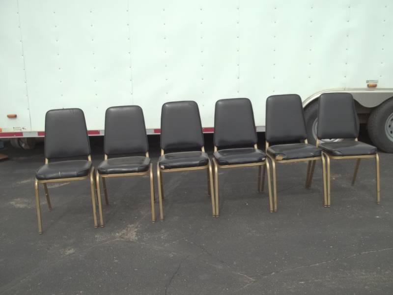 lot 26 image: 6 Chairs Black seat gold legs