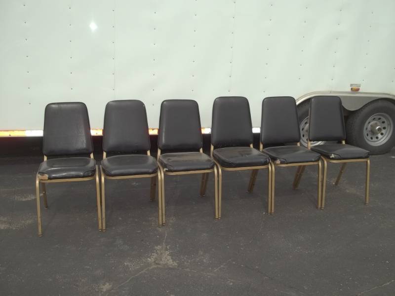 lot 27 image: 6 Chairs Black seat gold legs