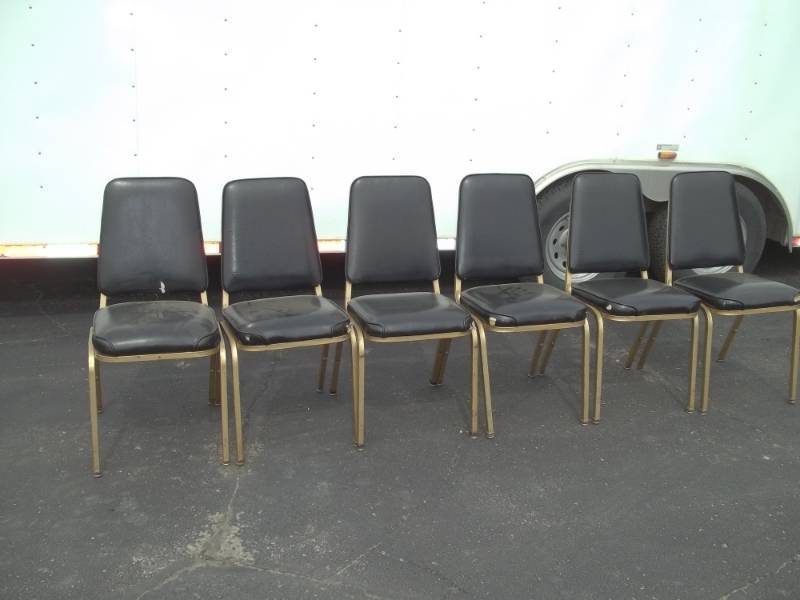 lot 28 image: 6 Chairs Black seat gold legs