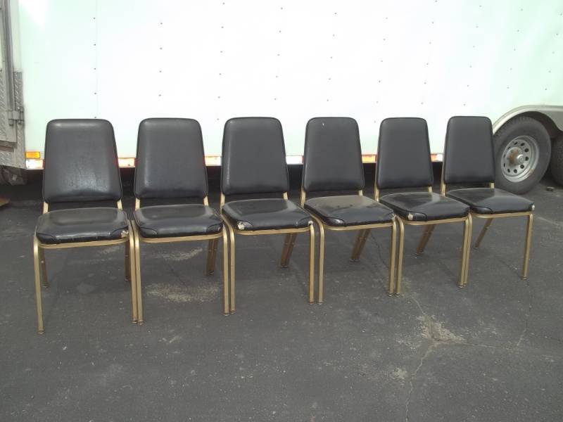 lot 29 image: 6 Chairs Black seat gold legs