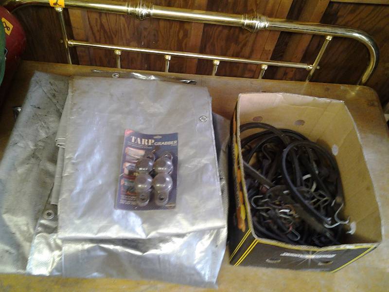 1-Large, 1-Medium Tarp, Tarp Grabbers & Box Of Bungees