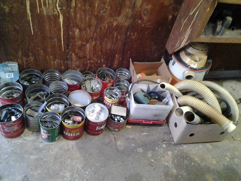 Wards Shop Vacuum With Attachments & Approx. 20 Coffee Cans With Assorted Hardware