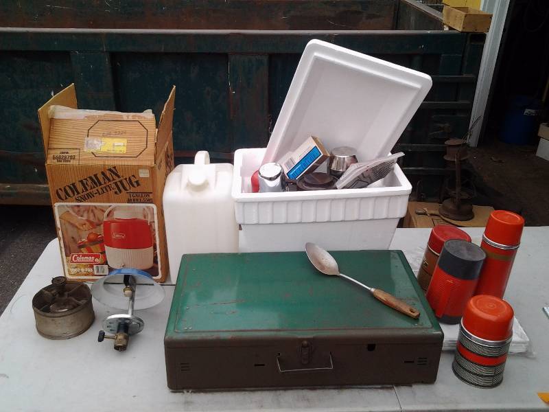 Camp Stove, Coleman Jug, Lantern Parts, Thermoses, More