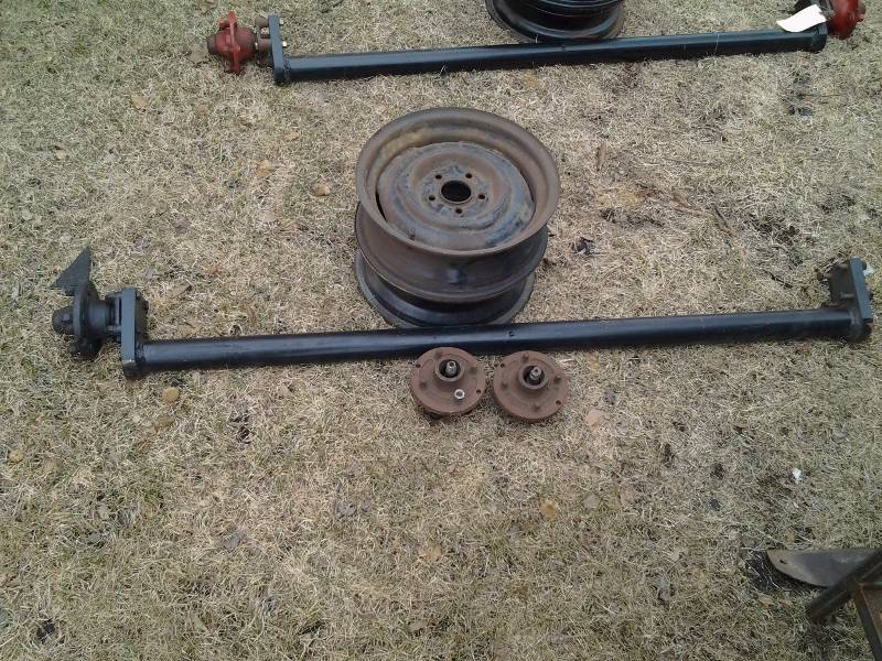 New Trailer Axle, Pair Hubs, Pair Wheels, 56 Inches (May Not All Be Compatible)