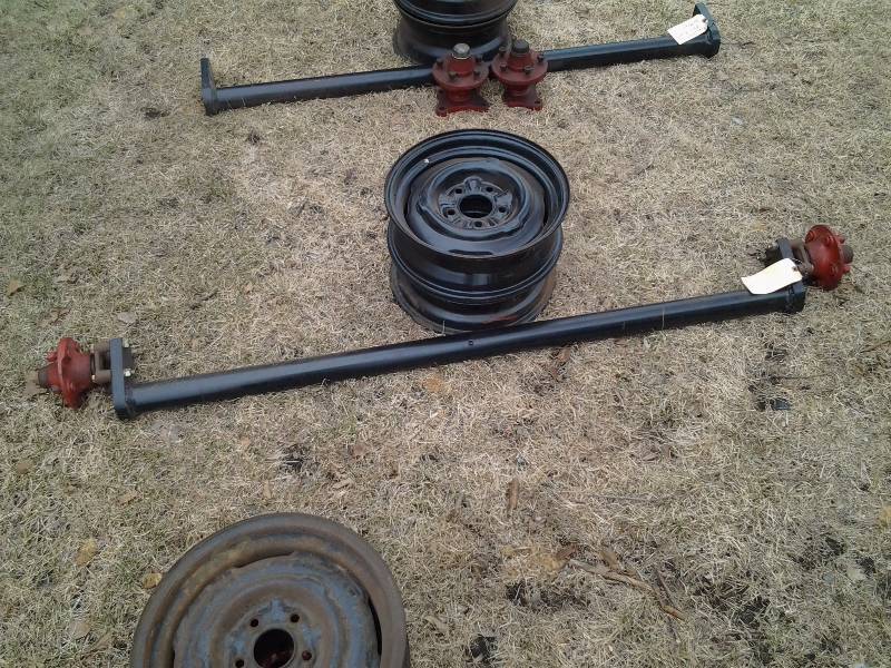 New Trailer Axle, Pair Hubs, Pair Wheels, 56 Inches (May Not All Be Compatible)